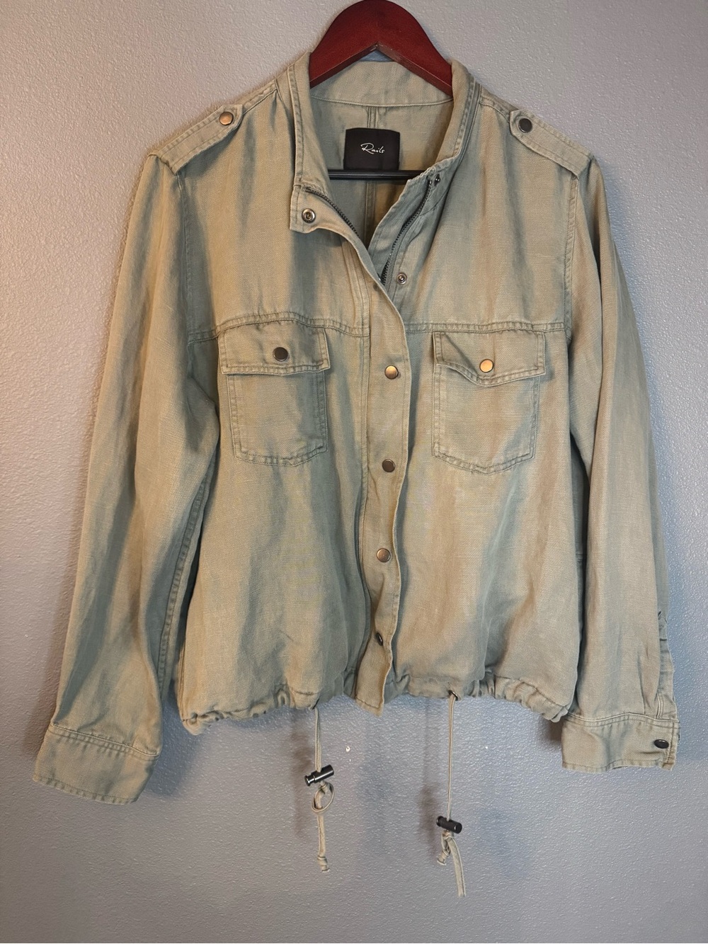 Rails Utility Jacket Women’s Large Green Tencel Linen Military Drawstring Jacket